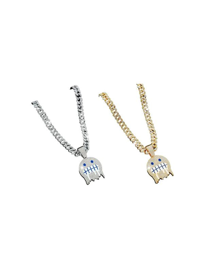 Summer 2024 Hip Hop Rhinestone Cuban Link Chain Bb Necklace, Trendy Iced Face Pendant Necklace for Men Women, Couple Matching Jewelry, Punk Goth Accessories for Club & Party, Valentine'S Day, Gift