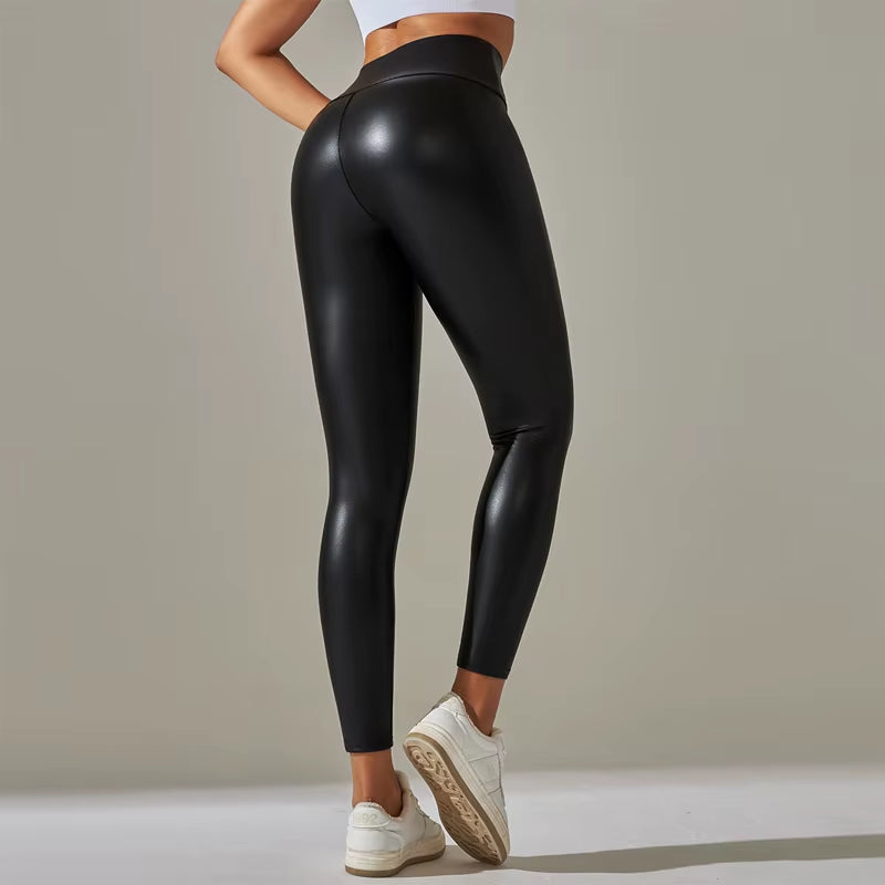 New PU Ieather Pants for WOMEN'S Colorful High Waisted Tight Fitting Slimming and Yoga Leggings for External Wear