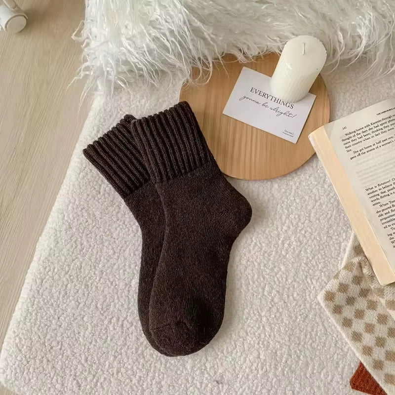 5 Pairs Winter Thickened Wool Socks Women’S Breathable Comfortable Plush Low Tube Snow Socks Korean Simple Warm Cashmere Socks