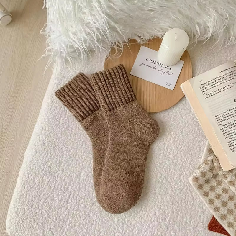 5 Pairs Winter Thickened Wool Socks Women’S Breathable Comfortable Plush Low Tube Snow Socks Korean Simple Warm Cashmere Socks