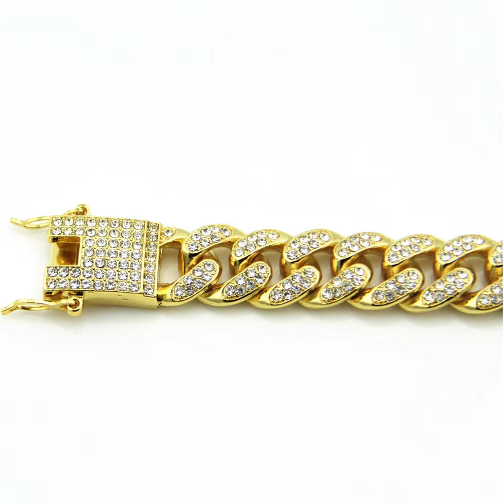 Luxury Full Zircon 12MM Cuban Chain Bracelet for Men Hip Hop Accessory Hand Chains Male Jewelry