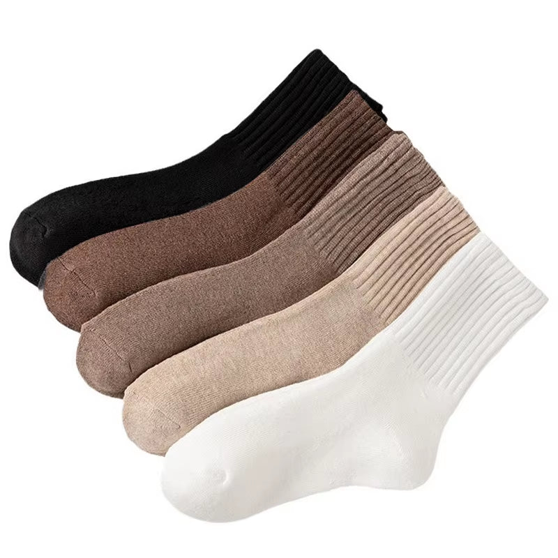 5 Pairs Winter Thickened Wool Socks Women’S Breathable Comfortable Plush Low Tube Snow Socks Korean Simple Warm Cashmere Socks