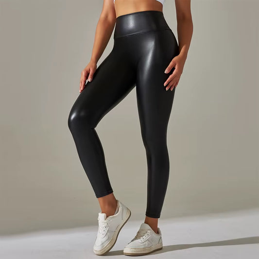 New PU Ieather Pants for WOMEN'S Colorful High Waisted Tight Fitting Slimming and Yoga Leggings for External Wear