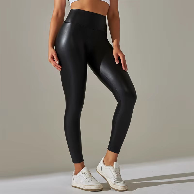 New PU Ieather Pants for WOMEN'S Colorful High Waisted Tight Fitting Slimming and Yoga Leggings for External Wear