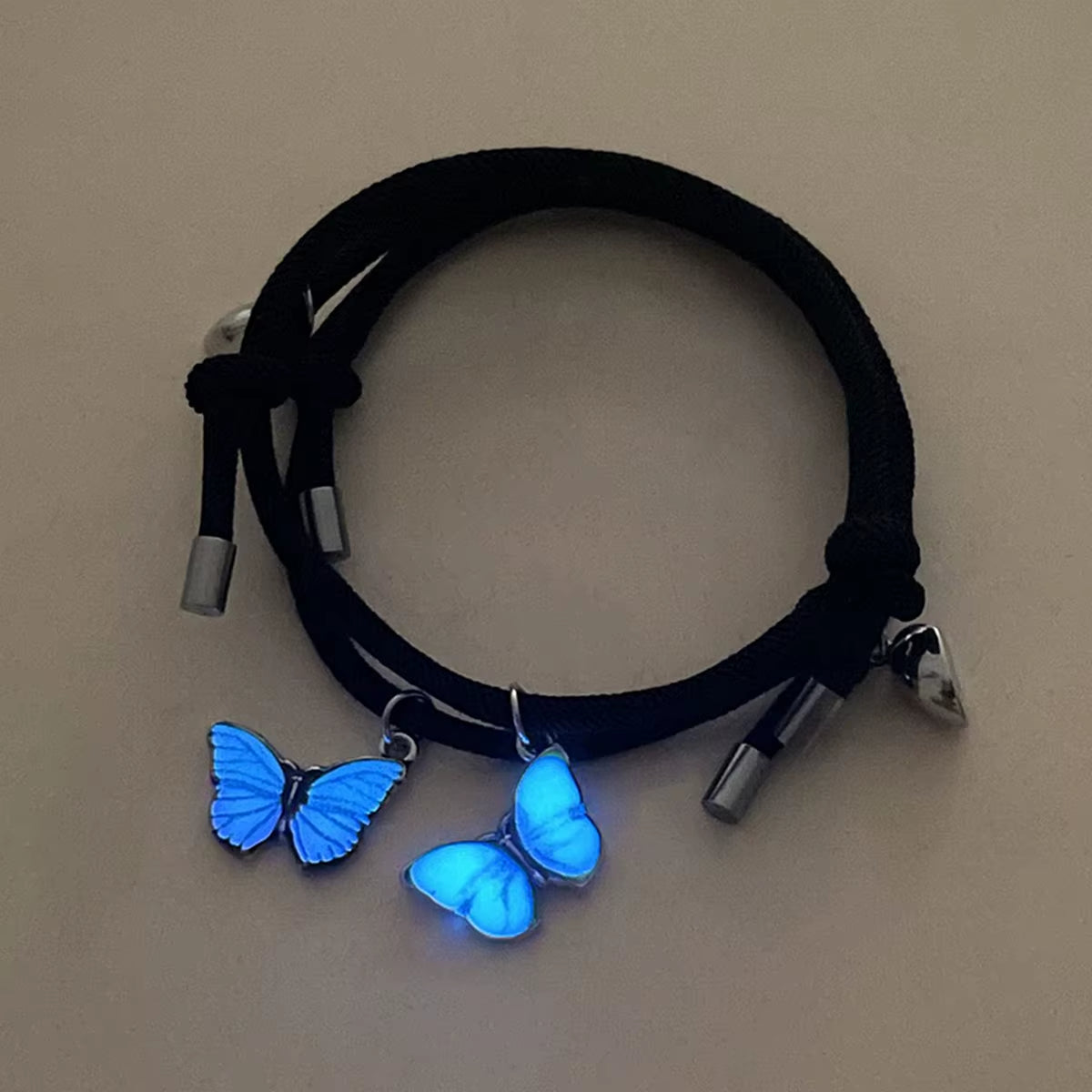 2 Pcs Colorful Luminous Butterfly Heart Magnet Couple Bracelets for Women Men Charm Adjustable Bracelet Lover Friendship Jewelry