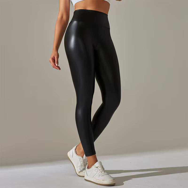 New PU Ieather Pants for WOMEN'S Colorful High Waisted Tight Fitting Slimming and Yoga Leggings for External Wear