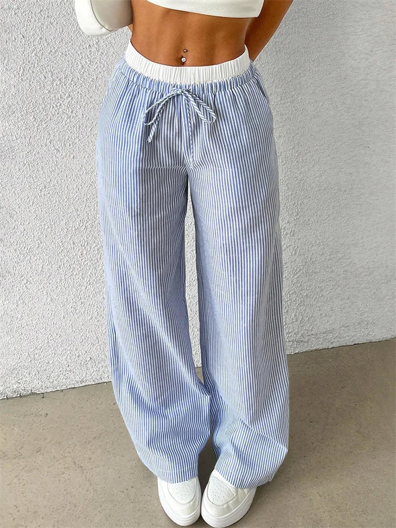 Women'S Casual Striped Woven Wide Leg Pants Fall Winter 2024 Casual Stylish Full Length Trousers Y2K Clothes Streetwear