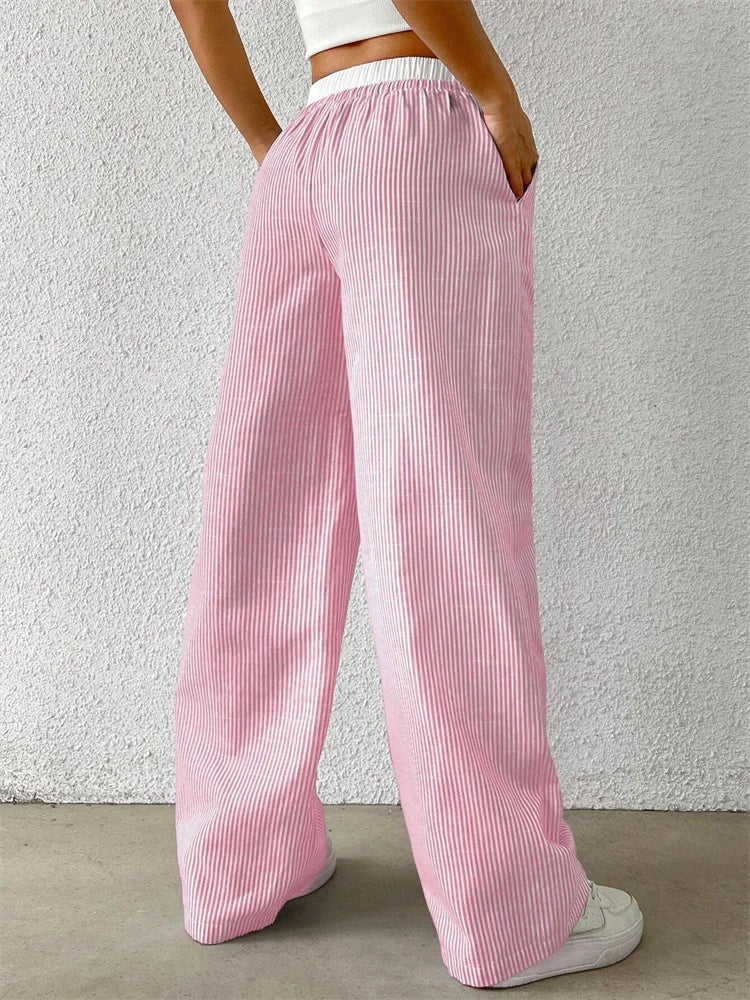 Women'S Casual Striped Woven Wide Leg Pants Fall Winter 2024 Casual Stylish Full Length Trousers Y2K Clothes Streetwear