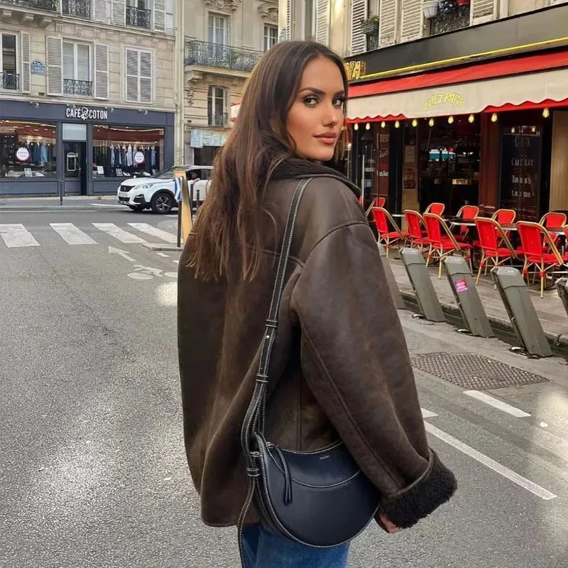 2025 Woman Thick Faux Leather Jackets for Women Autumn Winter Warm Wool Blends Coats Demi-Season Plush Jacket Outerwears
