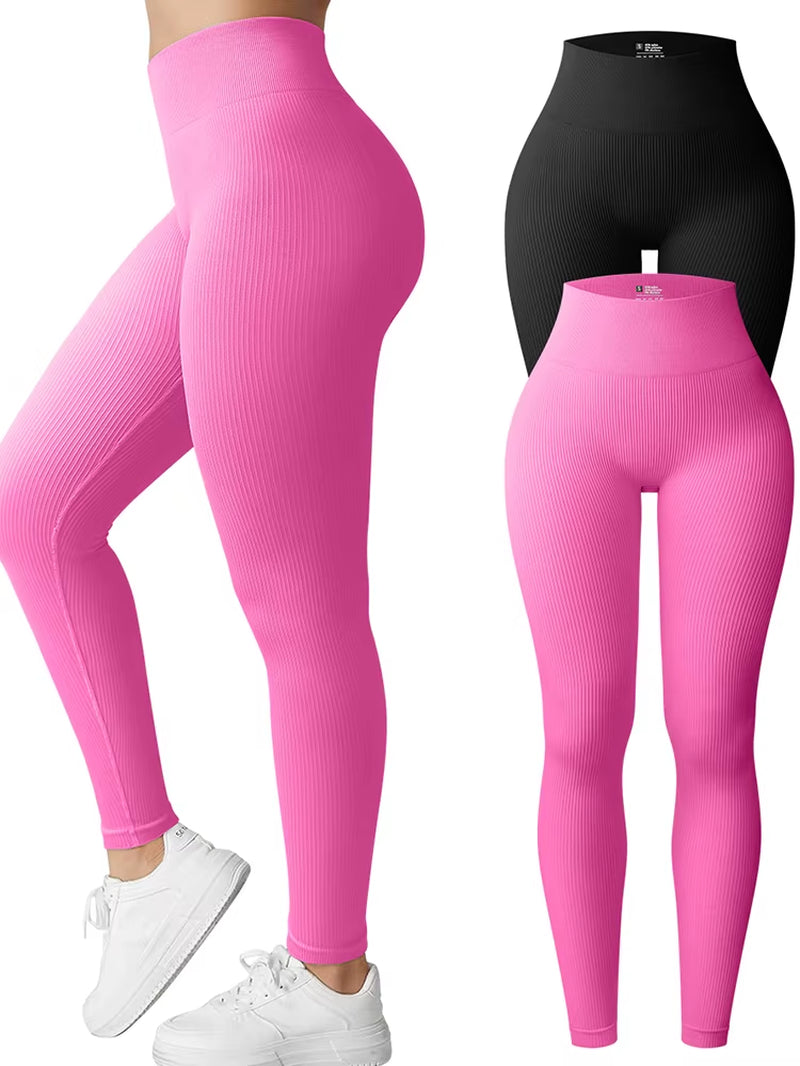 Seamless Sports Fitness Legging Autumn and Winter Women'S Solid Color Thread Elastic Sports Fitness Pants High Waist Lifting Hip