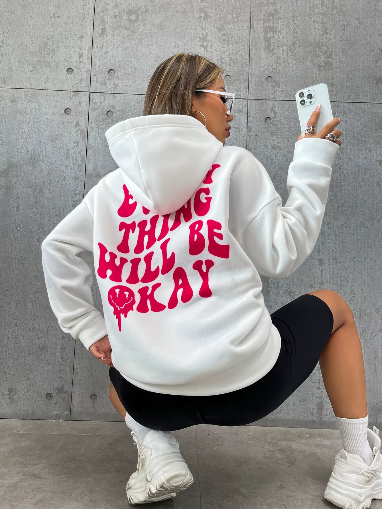 Every Thing Will Be Okay Creative Letter Hoody Female Casual Pocket Hoodie Fashion Loose Clothes Warm Comfortable Pullover