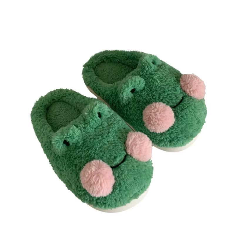 Funny Couple Lovely Frog Cotton Slippers 2022 Winter Student anti Slip Warm Plush Home Slipper Men and Women Household Shoes